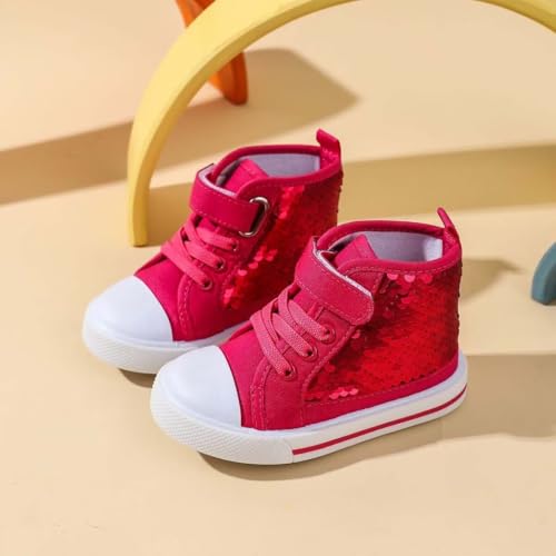 JOEupin Toddler Unisex Classic Sequins Canvas Sneaker High Top Slip On Denim Glitter Casual Shoe Sparkle Flip Walking Shoes3