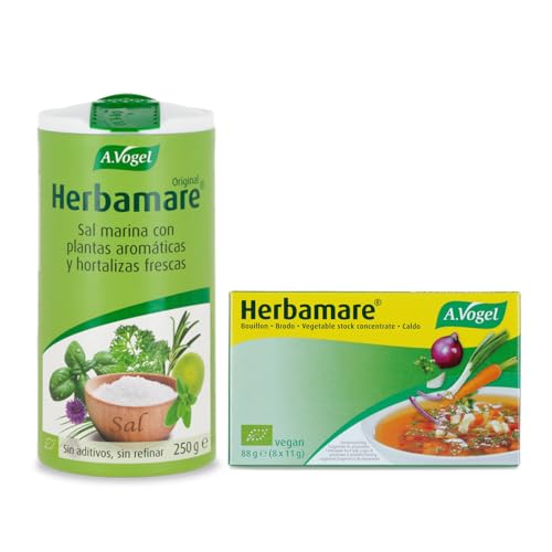 A.Vogel Pack | Herbamare | Sal marina no refinada con plantas aromáticas y hortalizas frescas | 250 g + Herbamare Caldo Normal Cubitos