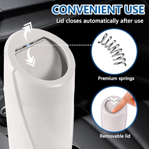 Image of Hovom Mini Car Trash Can with Lid, Portable Garbage Can for Car, Leakproof Cup Holder Automotive Garbage Bin with 2 Rolls of Trash Bags, Small Trash Storage Can for Car Home Office(White)