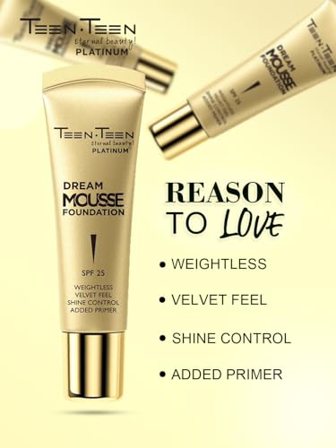 Image of TEEN TEEN Dream Mousse Foundation | Lightweight Velvet Finish with SPF 25 | Shine Control, Added Primer, Smooth Blendable Texture, Natural-Beige, 30ml