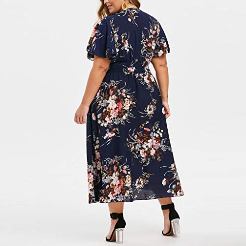SLENDIPLUS Vestido de cintura alta plus size, vestido maxi feminino plus size estampa floral gola V