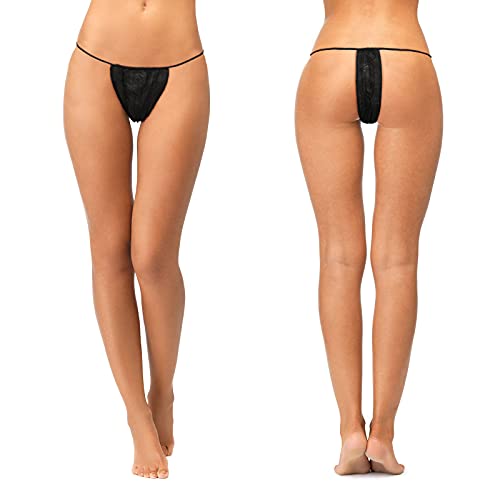 Chumia 60 Pieces Disposable Thong Panties Spa Spray Tanning Wraps Underwear Disposable Bikini Thong Panties for Woman (Black)4