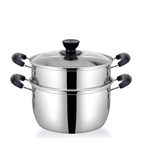 YGB Olla clásica de Acero Inoxidable con Tapa de Vidrio Olla Grande para estofado Vaporera Mango de Madera eléctrica Olla Individual Olla de inducción Inferior Olla Universal Olla de Regalo 24cm