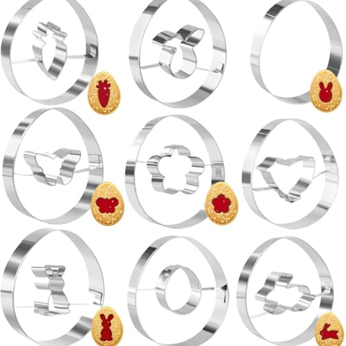 Cortador de galletas de conejo de Pascua – 9 piezas de acero inoxidable para repostería – Molde de prensa para pastelería – para padres principiantes, fiesta en casa, actividad escolar grupo común