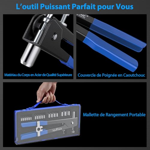 Pistolet à écrou riveteuse kit 86 pcs avec inserts filetés M3 à M8 bleu - 5
