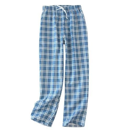 Mens Pajama Pants Lightweight Soft Plaid Loose Sleepwear Baggy Drawstring Elastic Waist Cozy Lounge Pj Bottom Clothes