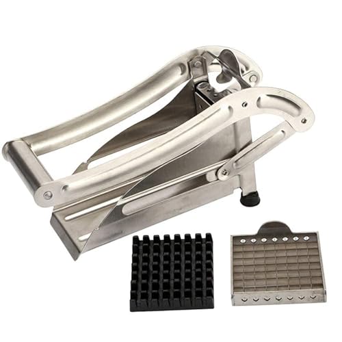 Image of Stainless Steel Home French Fries Potato Chips Strip Cutting Cutter Machine Maker Slicer Machine /Chopper Dicer with 2 Blades, MulticolourEasy Home Made French Fries Cutter, Salad Vegetable