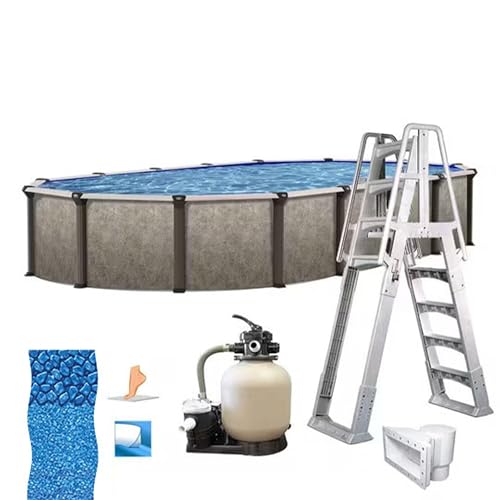 In The Swim 18' x 33' Oval Above Ground Swimming Pool - Epic Package - Featuring: Sand Filter, Pump System and A-Frame Ladder