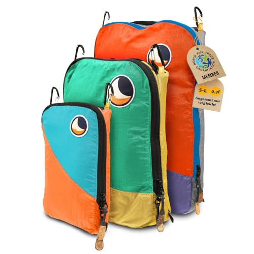 Ticket to the Moon Travel Cube Set - Unique x 3 | Outdoor Packing Cube in 3 Größen mit 4 Karabinern - Packtasche/Koffer Organizer für Camping und Reisen aus Fallschirm Nylon | Original seit 1996