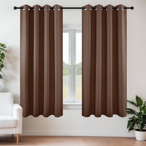 Joydeco Blackout Curtains 63 Inch Length 2 Panels Set, Thermal Insulated Long Curtains& Drapes 2 Burg, Room Darkening Grommet Drapes for Living Room Bedroom Window (W52 x L63 Inch, Brown)