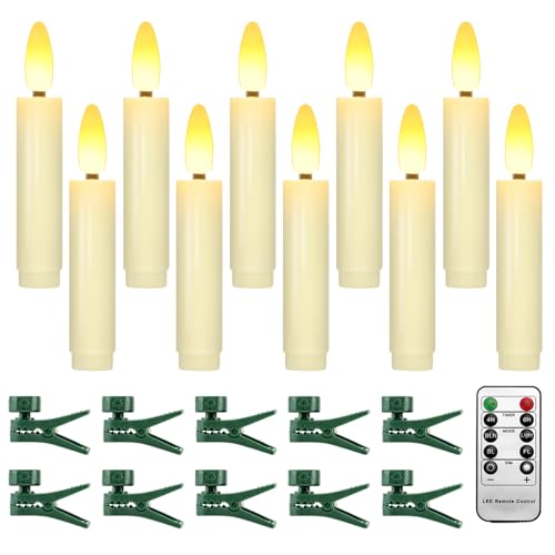 Meigic 3.65 Inches Clip on Candles for Christmas Trees Battery Operated Flameless Tree Candles Flickering LED Candle Lights with Remote Timer for Xmas Tree Halloween Home Decor 10 Pcs