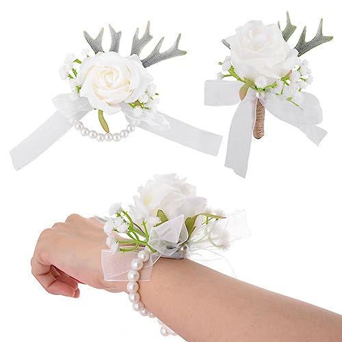 Jiakalamo Juego de ramillete y boutonniere, ramillete de muñeca para baile de graduación, flores...