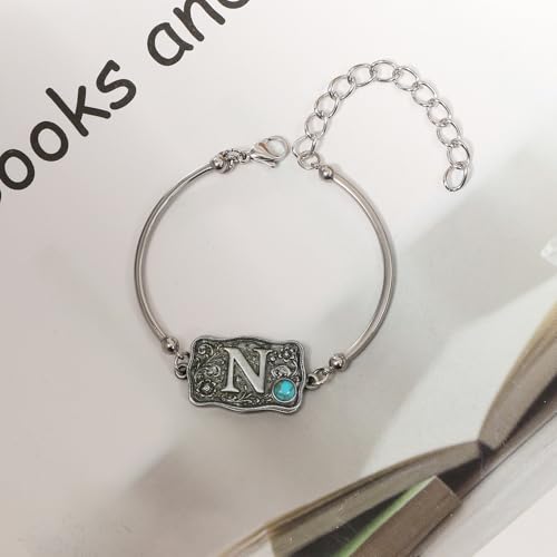 Image of Belt Buckle Bracelet Initial Letter A-Z Bracelets Western Cow Tag Bracelet Belt Buckle Necklace Western Style Initial Letter Pendant Necklace