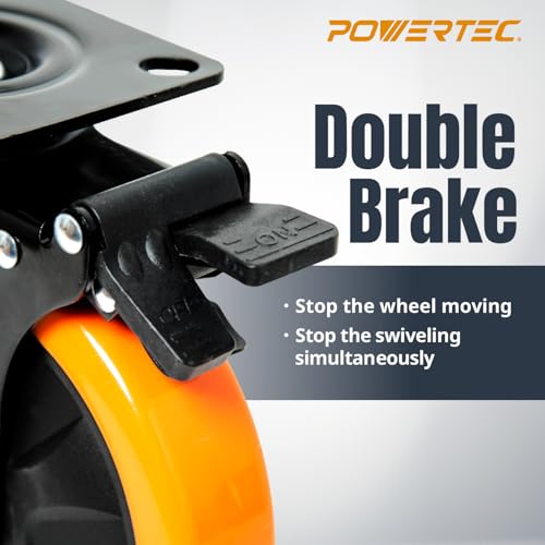 Image of POWERTEC 6 Inch Swivel Caster Wheels Set of 4 with Dual Locking Brake - 1390 lbs Loads Heavy Duty Industrial Grade - Ideal for Heavy Equipment, Automotive Workshop, Cart, Dolly and Workbench (17216)