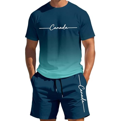 Ensemble Homme T-shirt et Short Vert Foncé 6XL d'Été à Lettres Dégradées