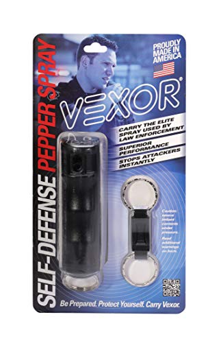 Vexor Pepper Spray Gel—Police Strength—Flip-Top Grip—Black Case & Finger Grip—Quick Release Key Ring—20+ Shots—10-12 Ft. Range #TOP6