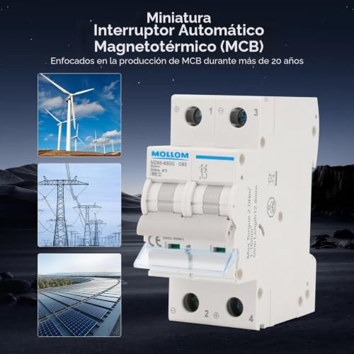 Miniatura 4 de Mollom 2p Cc Disyuntor Miniatura,400v 60a C60 ,Mcb Personalizado Con Visualización De Escena,Disparo Térmico-Magnético,6ka.Interruptor Dedesconexión Cc Para Sistema Fotovoltaico Solar
