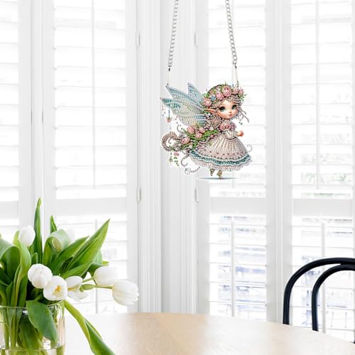 Image of AiYuanzsh Butterfly Elf 5D Diamond Painting Hanging Ornament Kit, Special Shaped Crystal Rhinestone Suncatcher Craft, DIY Diamond Art Pendant Decoration for Home Office, Gift for Adults