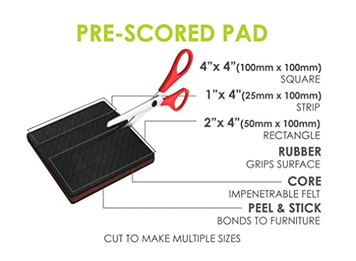 Image of Slipstick GorillaPads Non Slip Furniture Pads /Gripper Feet Floor Protectors (Set of 4) Premium 4 Inch Pre-Scored Square Self Adhesive Rubber Stoppers for Furniture Legs, Black, CB157