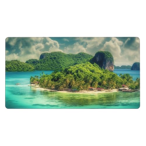 Tapis de souris vert île tropicale grand format pour le bureau et le travail sur ordinateur