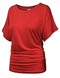 Biadani womens short sleeve boat neck side shirring dolman drape top