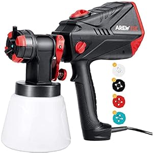 Pistola a Spruzzo Elettrica AREWTEC 600W Spruzzatori con Flusso Massimo di 1200 ml/min, Pistola per Verniciatura HVLP con Contenitore da 1000 ml, 3 Modalità e 4 Ugelli per Spruzzatura, SGT10A