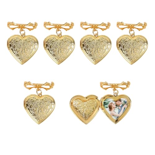 Broches à médaillon en laiton en forme de cœur, lot de 6 cadeaux parfaits pour mariage et cortège
