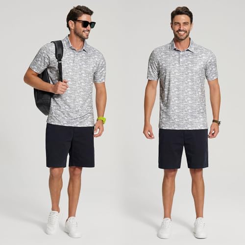 Image of Golf Shirts for Men - Dry Fit Moisture Wicking Short Sleeve Performance Sport Casual Striped Collared Mens Polo Shirt