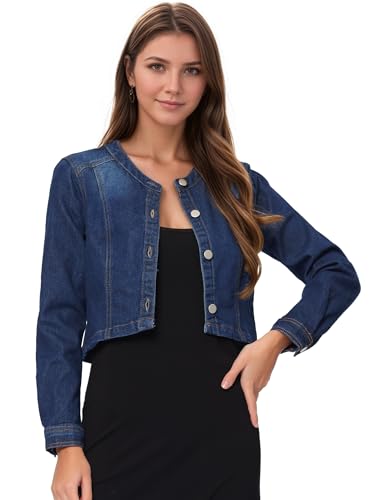 Allegra K Damen Jeansjacke Kurze Bolero Kragenlos Eleganter Knopfleiste...