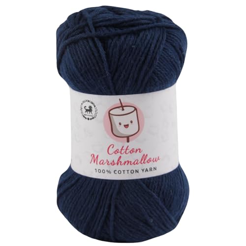 Image of NESTNHAVEN Cotton Marshmallow 100% Cotton Yarn - (50 g, 130 m) - Luxury Yarn for Crochet, Amigurumi, Embroidery, Toys, Garments, Flowers and Hobby Projects (Dark Denim Blue)