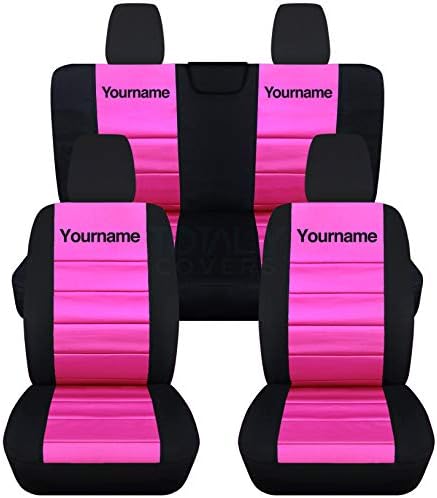 Totally Covers compatible with 2018-2022 Jeep Wrangler JL 2-Tone Seat Covers w Your Name/Text: Black & Hot Pink Full Set: Front & Rear (22 Colors) 2-Door/4-Door Solid/Split Bench w/wo Armrest/Headrest