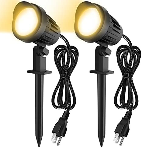 MEIKEE 9W LED Landscape Lights IP66 Waterproof Outdoor 110V Landscape Spotlight Pathway Lights for Yard, Lawn,Garden with US 3-Plug 3000K Warm White Lights (2 Pack)