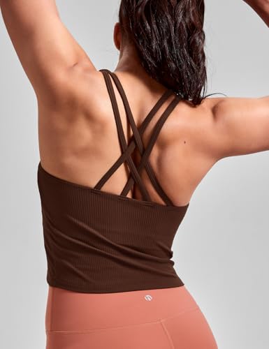 Image of HeyNuts Zeal Bras Longline Ribbed Medium Support Sports Bras, Crisscross Back Tank Tops with Removable Pads A-D Cups