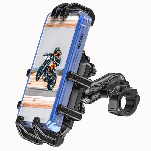 LOKTENWO Motorcycle Phone Mount with Vibration Dampener & Secure Lock, [Size Adjustable] [Larger & Thicker Phones Friendly ] Handlebar Cellphone Holder for ATV Scooter for 5.7''-8.5'' Smartphone