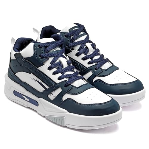 ASIAN Men's MEXICO-11 Casual Sneaker Shoes with Synthetic Upper Lightweight Comfortable Mid Top Sneaker Shoes for Men's & Boy's White Navy,UK 8