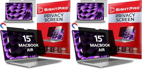 Image of SightPro Magnetic Privacy Screen for MacBook Air 15 Inch (2023-2026, M2-M5) Patented Removable Laptop Privacy Filter Shield and Protector (Pack of 2)