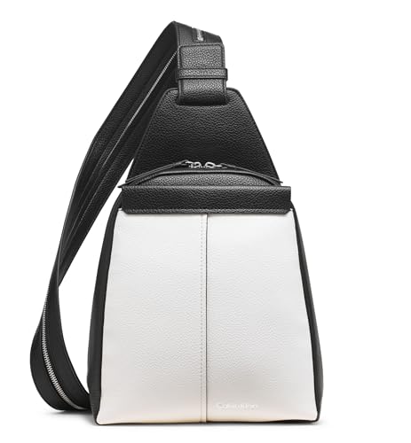 Calvin Klein Women's Myra Backpack for Women – Vegan Leather Convertible Sling Backpack, 2 Pockets, Cherub White/Black, One Size
