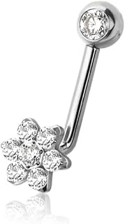 14GA ASTM F-136 Implant Grade Titanium Internally Threaded CZ Crystal Flower End VCH Piercing L-Bend Barbell