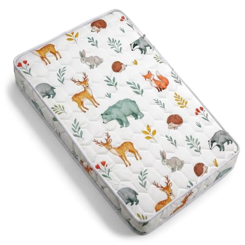 Pack and Play Mattress 38x26x3, Woodland Animals Playpen Mattress for Baby Toddler, Firm Foam Pack n Play Mattress with Non-Slip Bottom, Breathable Portable Crib Mattress for Graco/Baby Trend Playard