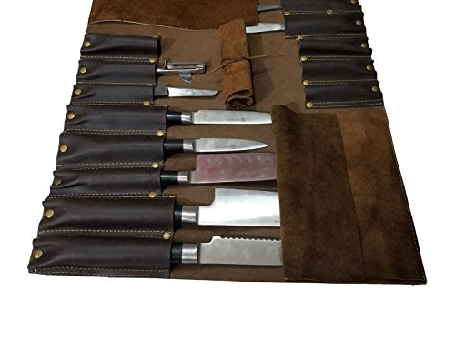 Genuine Lightweight Premium Leather Professional Dark Brown Chef Knife Bag/Chef Knife Roll 16 Slots Space #K3 #TOP7