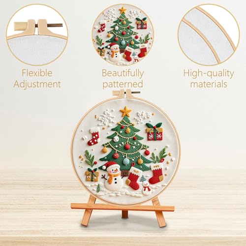 Image of LB Christmas Embroidery Kit for Beginners Adults, 3 Sets Hand Embroidery Starter Kit with Fireplace Pattern and Instructions Stamped Cross Stitch Kits Include Embroidery Hoop Needles Threads Scissors