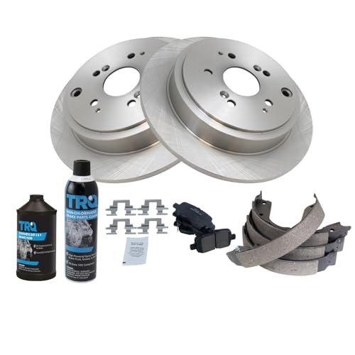 Image of TRQ Rear Brake Pad & Rotor Kit, with Chemical Kit Parking Brake Shoe Set Ceramic Compatible with 2001-2006 Acura MDX
