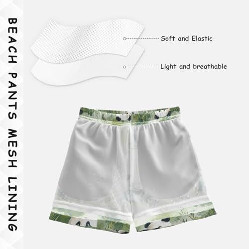 Pigsaly Boys' Swim Board Shorts Watercolor Black White Pandas Plants Green Grass Boy's Swim Trunks Kids Swimwear 5T4