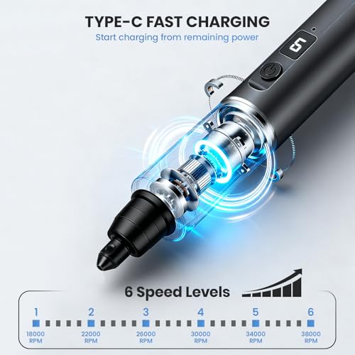 Image of HARDELL Mini Cordless Rotary Tool Kit with 35 Accessories, Brushless Motor, 38000 RPM, 6-Speed Digital Display, for Polishing, Sanding, Engraving, Drilling, 3D Printer, DIY Crafts (Black)