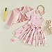 ZAXARRA Toddler Baby Girls Fashion Outfits Sleeveless Flower Print Dress Long Sleeve Ruffle Coat Bow Headband Clothing sets (Pink-rabbit, 18-24 Months)