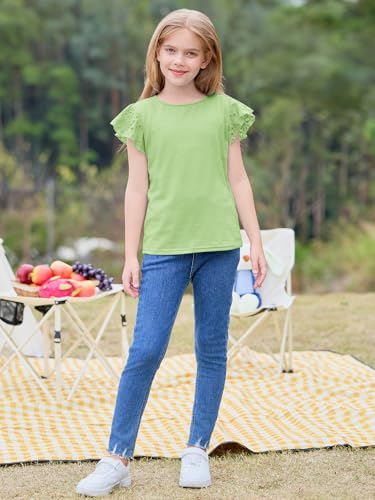 Image of Imily Bela Girls Ruffle Sleeve Shirts Crewneck Eyelet Tops 4-15 Years | Cute summer casual blouse, Soft breathable eyelet fabric with ruffle sleeves, Comfortable daily shirts for kids