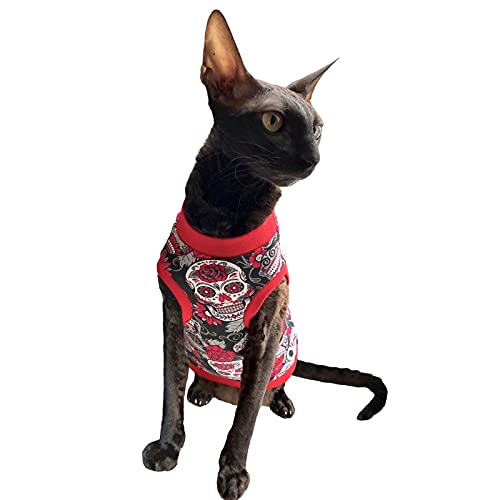 Kotomoda Sphynx Katzen Kleidung T-Shirt Rote Schädel (XL) Cover