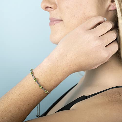 Shop Lc Peridot Birthstone Bolo Bracelet For Women 925 Sterling Silver Green Wedding Jewelry For Bride Platinum Plated Adjustable Slider Chain Birthday Gifts #TOP3