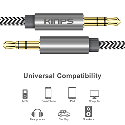 Kinps Auxiliary Audio Cable 3.5Mm Aux Cord Stereo Jack Male To Male Aux Cable For Phones, Headphones, Speakers, Tablets, Pcs, Mp3 Players And More (10Ft/3M, Gray) #TOP4