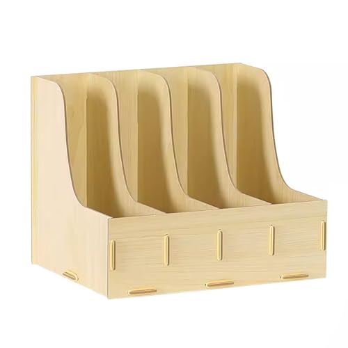 revistero, Estante for archivos de papel A4 de escritorio, 4 compartimentos, soporte for documentos de madera, caja de almacenamiento for oficina y hogar(Beige)